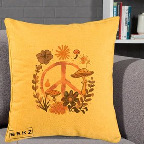 Perna Decorativa Peace Ciuperci Boho, 40x40 cm, Galben, Husa Detasabila, Perna Inclusa, BEKZ®