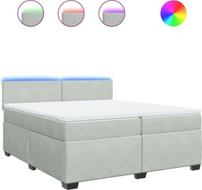 vidaXL Pat box spring cu saltea, gri deschis, 200x200 cm, catifea