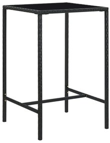 vidaXL Masă de bar de grădină, negru, 70x70x110cm, poliratan și sticlă
