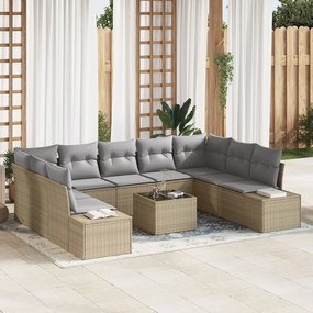 vidaXL Set de canapele pentru grădină cu pernă 10 pcs Bej Rattan poli