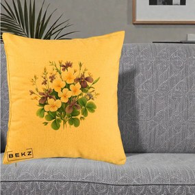 Perna Decorativa Viorele Iris Violet si Trifoi, 40x40 cm, Galben, Husa Detasabila, Perna Inclusa, BEKZ®
