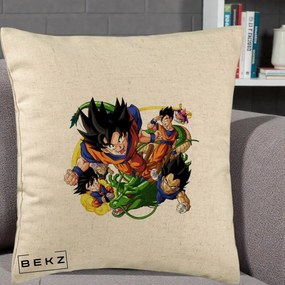 Perna Personalizata Dragon Ball Goku si Shenron Actiune, 40x40 cm, Bej, Husa Detasabila, Perna Inclusa, BEKZ®