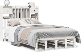 vidaXL Pat cu bibliotecă fără saltea, alb, 135x190 cm, lemn masiv pin