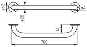 Bara suport ajutatoare 70 cm, alb, Ferro 700 mm