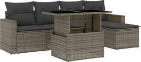 vidaXL Set mobilier grădină cu perne, 6 piese, gri, poliratan