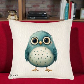Perna Decorativa Pasare Teal cu Buline Teal, 40x40 cm, Crem Reliefat, Husa Detasabila, Perna Inclusa, BEKZ®