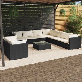 3102503 vidaXL Set mobilier de grădină cu perne, 10 piese, negru, poliratan