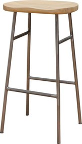 Scaun de bar din lemn de mango și metal, natur, în stil industrial, cu șezut scobit și suport pentru picioare, 76 x 42 x 37 cm, „Hinto”