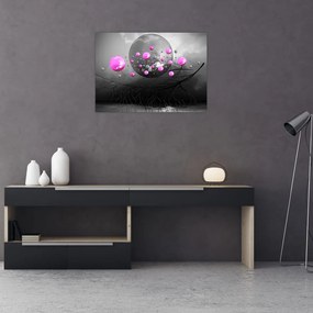 Tablou pe sticlă cu bile roz (70x50 cm)