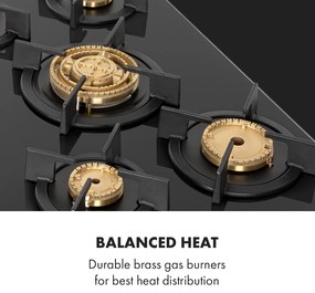 Goldflame 5, plită pe gaz, 5 arzătoare din aramă, ceramică din sticlă, negru