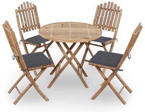 vidaXL Set mobilier de exterior pliabil, cu perne, 5 piese, bambus