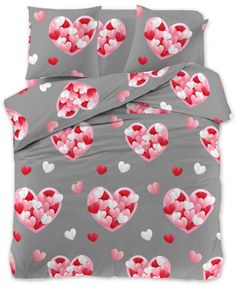Lenjerie de pat din microfibra gri, PINK HEARTS