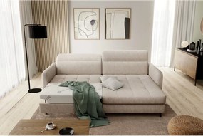 Colțar bej extensibil/cu spațiu de depozitare cu tapițerie din chenille (cu colț pe partea dreaptă/cu șezlong) Gomsi – ELTAP