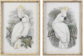Tablou decorativ cu sticlă și ramă din bambus, stil tropical, multicolor, din bambus și sticlă, „Cockatoo”