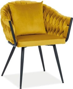Scaun NUVO, galben mustar/negru, stofa catifelata/metal, 62x47x86 cm