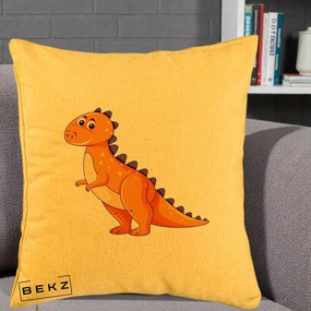 Perna Decorativa T-Rex Portocaliu, 40x40 cm, Galben, Husa Detasabila, Perna Inclusa, BEKZ®
