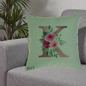 Cadou Personalizat - Perna Personalizata Monograma Rose Gold Litera K, 40x40 cm, Verde, Husa Detasabila, Perna Inclusa, BEKZ®