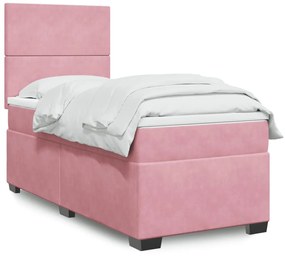 vidaXL Pat box spring cu saltea, roz, 80x200 cm, catifea