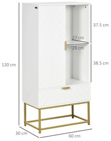 kleankin Mobilier de baie cu dulap si sertar, mobilier de baie modern cu etajera reglabila, 60x30x120cm, alb | AOSOM RO