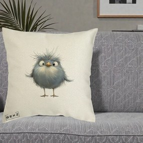 Perna Decorativa Pui Gri Pufos Zbarlit, 40x40 cm, Ecru, Husa Detasabila, Perna Inclusa, BEKZ®
