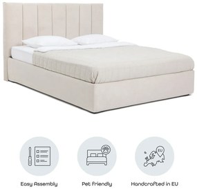 Pat matrimonial bej tapițat cu spațiu de depozitare cu somieră 180x200 cm Thessa Bold Line – Bonami Selection