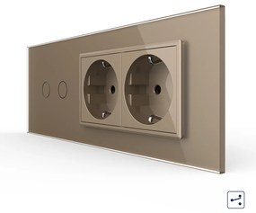 Intrerupator Dublu Cap Scara / Cruce + 2 Prize LIVOLO cu Rama Din Sticla, Standard Italian, 6M