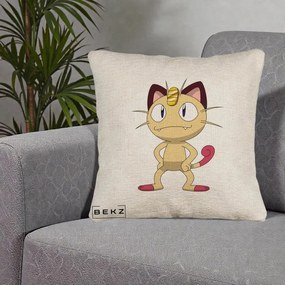 Perna Personalizata Meowth Pokemon, 40x40 cm, Bej Canapea, Husa Detasabila, Perna Inclusa, BEKZ®