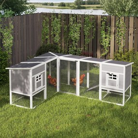 PawHut Cotet pentru găini casă din lemn în formă de L cu 2 case, 2 niveluri, zonă de alergare, rampă, 251 x 192 x 103 cm Gri | Aosom Romania