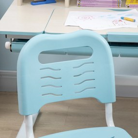HOMCOM Birou și Scaun pentru Copii de +3 Ani cu Înălţime Ajustabilă și Masă Inclinabilă 80x52x88-109 cm și 35,5x44,5x66-80 cm Albastru | Aosom Romania