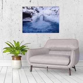 Tablou pe sticlă cu cascadele iarna (70x50 cm)