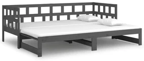 820234 vidaXL Pat de zi extensibil, gri, 2x(90x190) cm, lemn masiv de pin