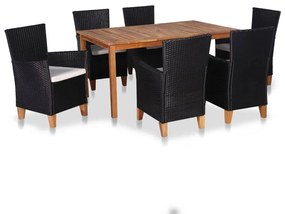 44101 vidaXL Set mobilier de exterior, 7 piese, negru și maro, poliratan