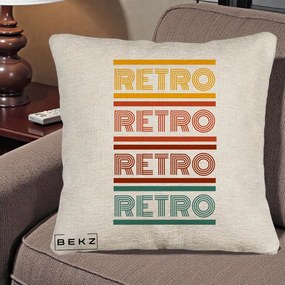 Perna Decorativa RETRO Text Multicolor, 40x40 cm, Bej Canapea, Husa Detasabila, Perna Inclusa, BEKZ®