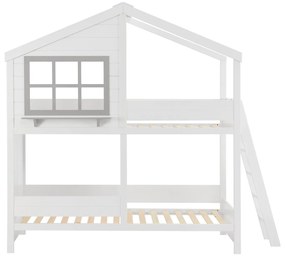 Pat supraetajat pentru copii Dream House 90 x 200 cm cu 2 paturi si o scara