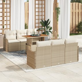 vidaXL Set de canapele pentru grădină cu pernă 7 pcs bej și crem