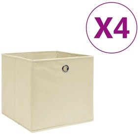 vidaXL Cutii de depozitare, 4 buc., crem, 28x28x28 cm, textil nețesut