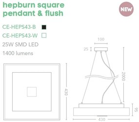 Lustra LED suspendata Hepburn Square 43cm
