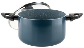 Oala cu capac din sticla Luigi Ferrero Prima FR-2245D, 22x13 cm, 4.5 l, Acoperire antiaderenta cu efect de marmura, Inductie, Albastru