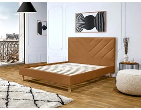 Pat matrimonial portocaliu tapițat cu somieră 140x190 cm Romane – Bobochic Paris