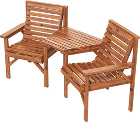 Outsunny Set bistro 3 piese din lemn rezistent la intemperii, set mobilier grădină cu design lamelar și orificiu pentru umbrelă, Carbonizat | Aosom Romania