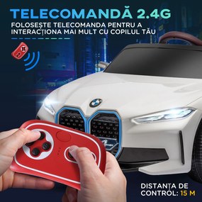 HOMCOM Masinuta Electrica pentru Copii BMW i4 cu Licenta de 12V cu Telecomanda, Baterii Portabile, Muzica, Claxon, pentru 3-6 ani Alb | Aosom Romania