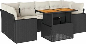 vidaXL Set canapele de grădină cu perne, 7 piese, negru, poliratan