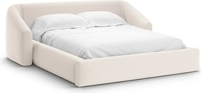 Pat tapitat cu somiera rabatabila si lada depozitare, 160x200 cm, Windsor & Co, Halo, tesatura structurata, bej deschis