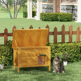PawHut Casă pentru Pisici Exterioară cu Spumă Izolantă, Acoperiș Deschizabil, Lemn Masiv, 85 x 50 x 68,5 cm, verde | Aosom Romania