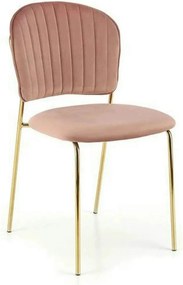 Scaun tapitat K499, roz/auriu, stofa catifelata, 47x56x85 cm