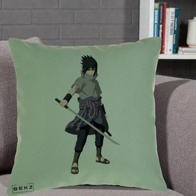 Perna Personalizata Naruto Sasuke Uchiha cu Sabia, 40x40 cm, Verde, Husa Detasabila, Perna Inclusa, BEKZ®
