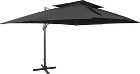 vidaXL Umbrelă de grădină cantilever cu blat dublu, neagră, 400x300 cm