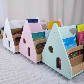 Biblioteca Montessori cu roti, in forma de casuta BOOKY Pearl White