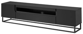 Dulap TV Loftia pe grilă metalică 200 cm - negru/negru mat
