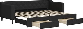 vidaXL Pat de zi cu extensie și sertare, negru, 80x200 cm, textil